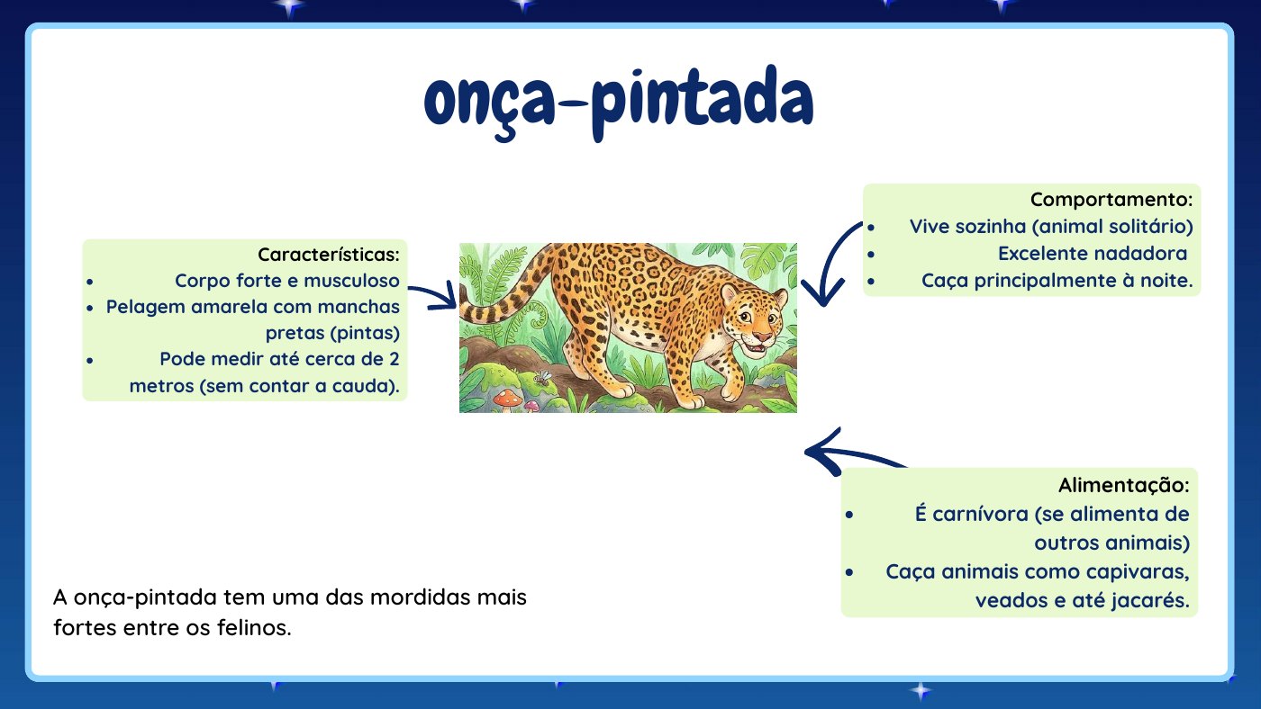 Página do eBook com curiosidades sobre a onça-pintada